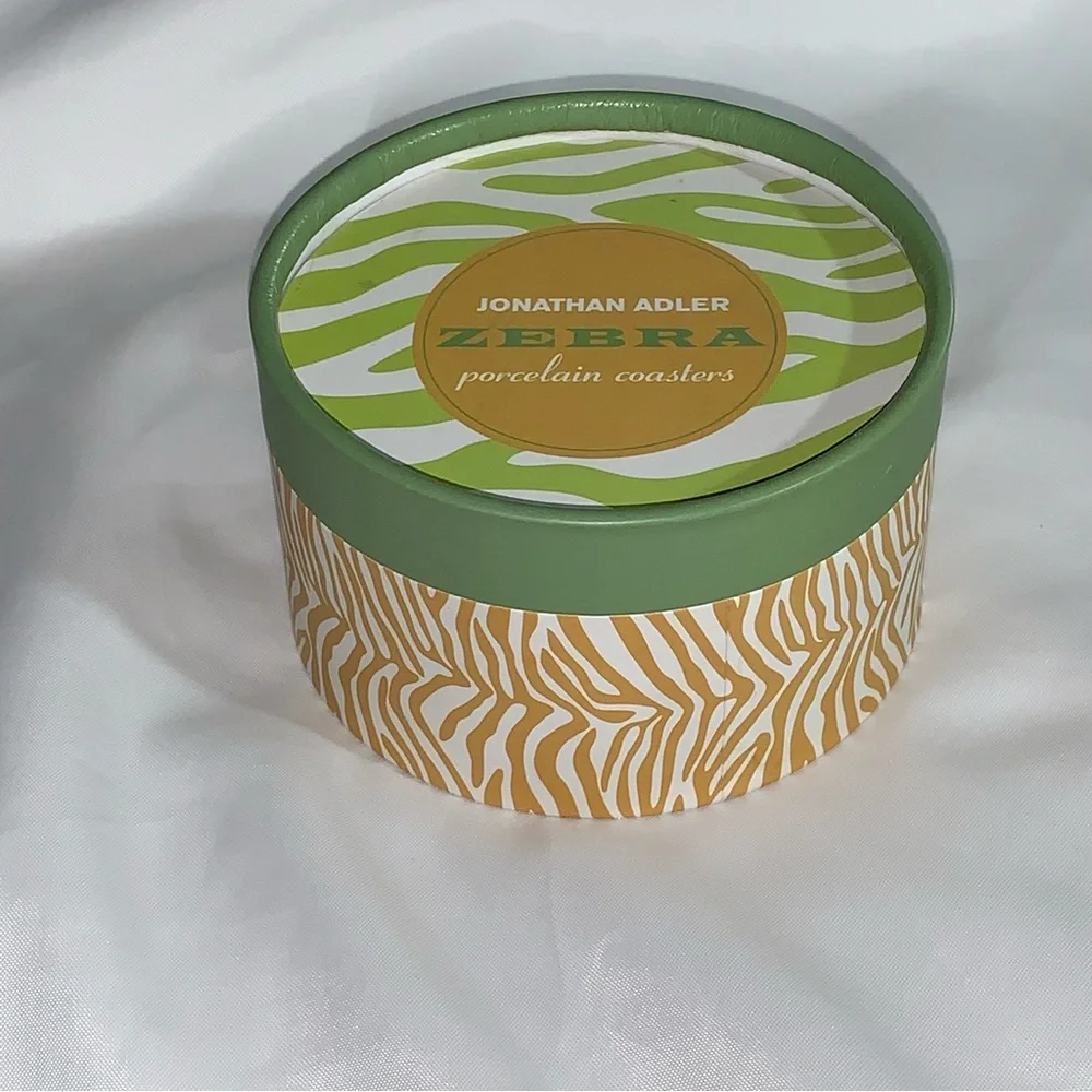 NIB authentic JONATHAN ADLER multi color ZEBRA porcelain COASTER SET (4pcs)